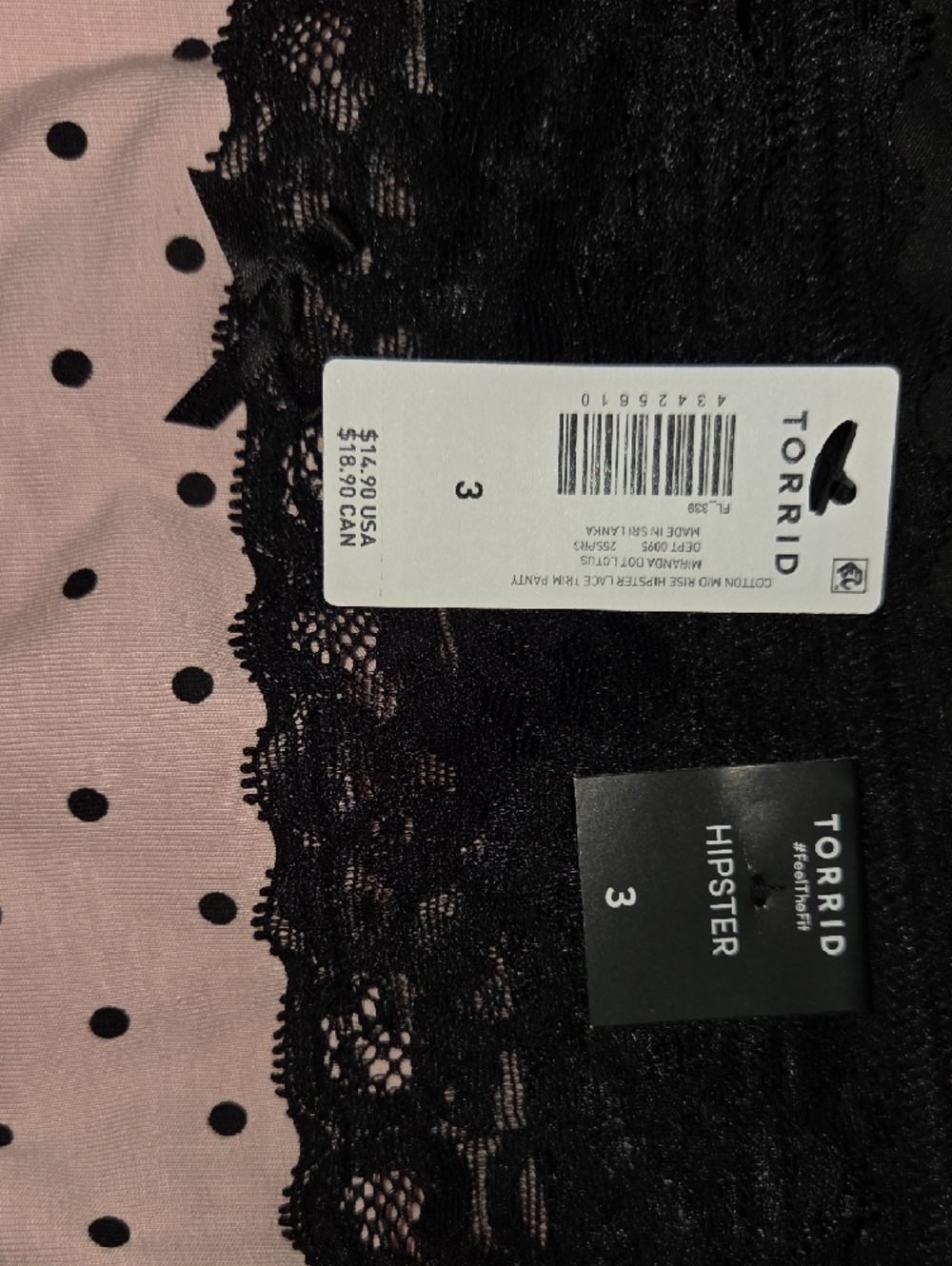 torrid Pink with Black Polka Dot Lace Hipster Panty - Picture 3 of 3